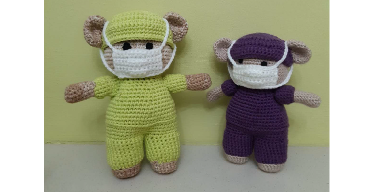Teddies knitted by Lister Steps Knit and Natter Group