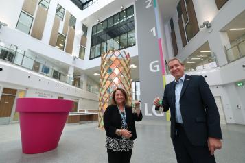 Sue Musson and James Sumner with the keys to the new Royal Liverpool University Hospital