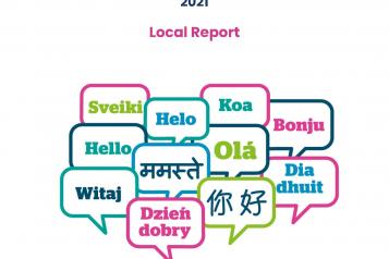 Accessible Information Standard Project 2021 Local Report with image showing speech bubbles containing the word hello in a number of different languages