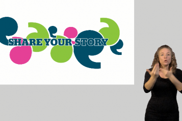 Still image from share your story video featuring BSL interpreter