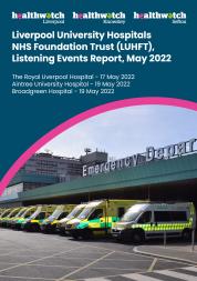Front cover of report shows ambulances parked outside Aintree Hospital.
